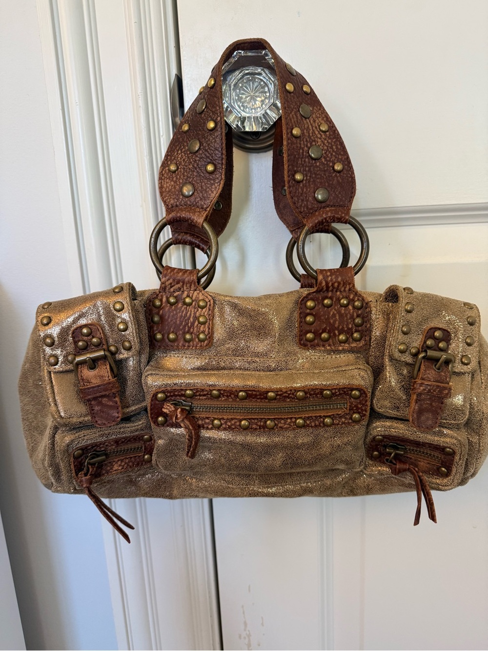 Betsey Johnson Metallic Brown Studded Shoulder Bag